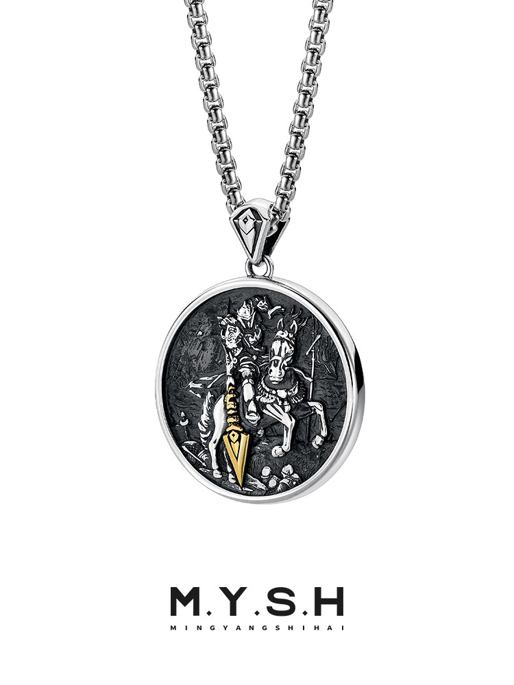 S925 Silver Warrior on Horseback Pendant Necklace