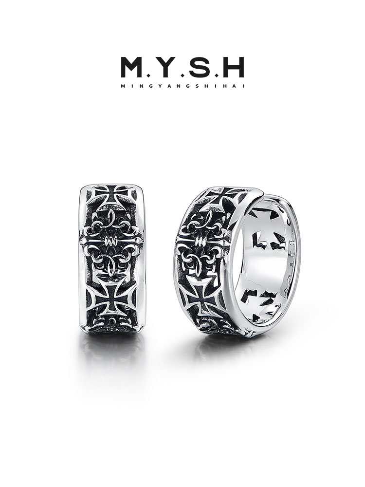 S925 Silver Cross & Fleur-de-Lis Clip-On Earrings