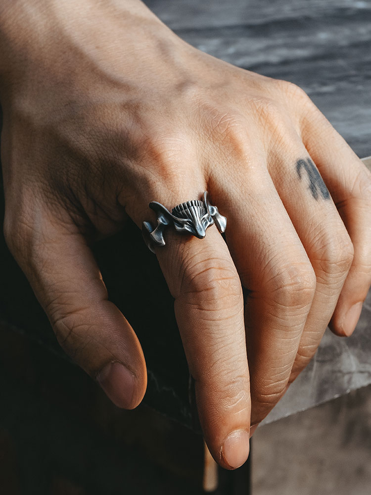 S925 Silver Skull Ghost Face 2-in-1 Ring