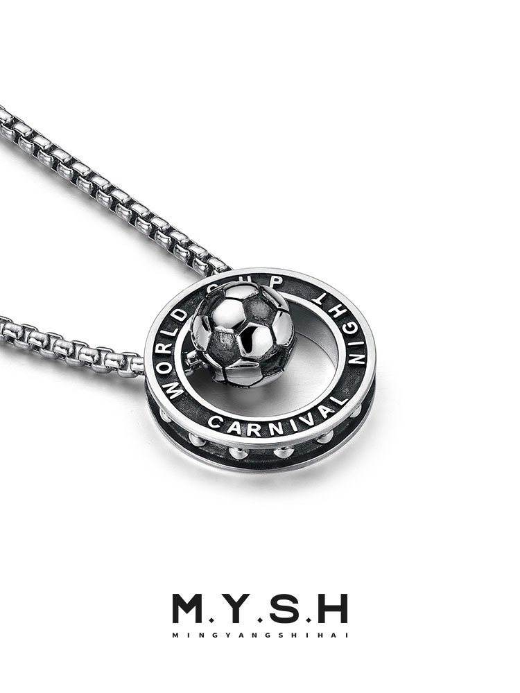S925 Silver 3D Rotating World Cup Soccer Pendant Necklace