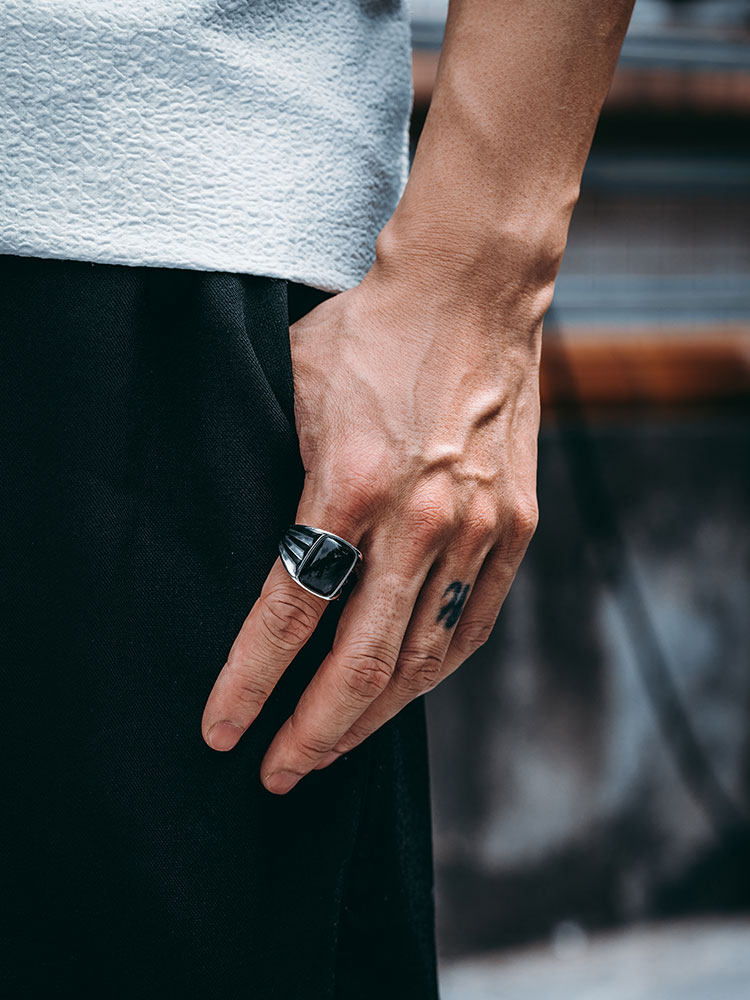 S925 Silver Black Onyx Statement Boss Ring