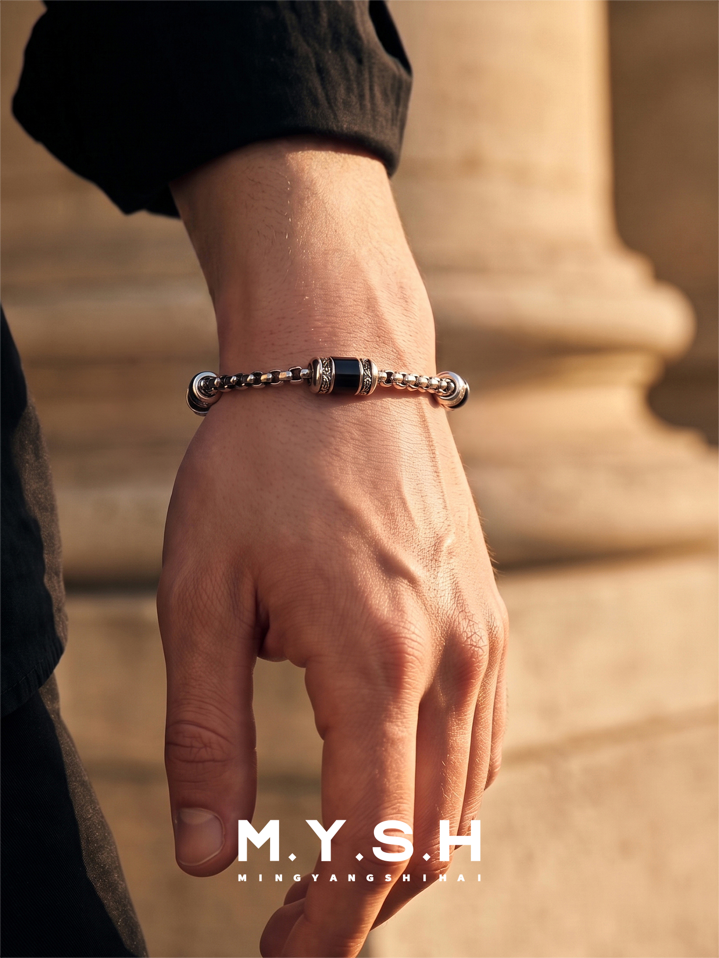 S925 silver Paisley Black Bead Bracelet