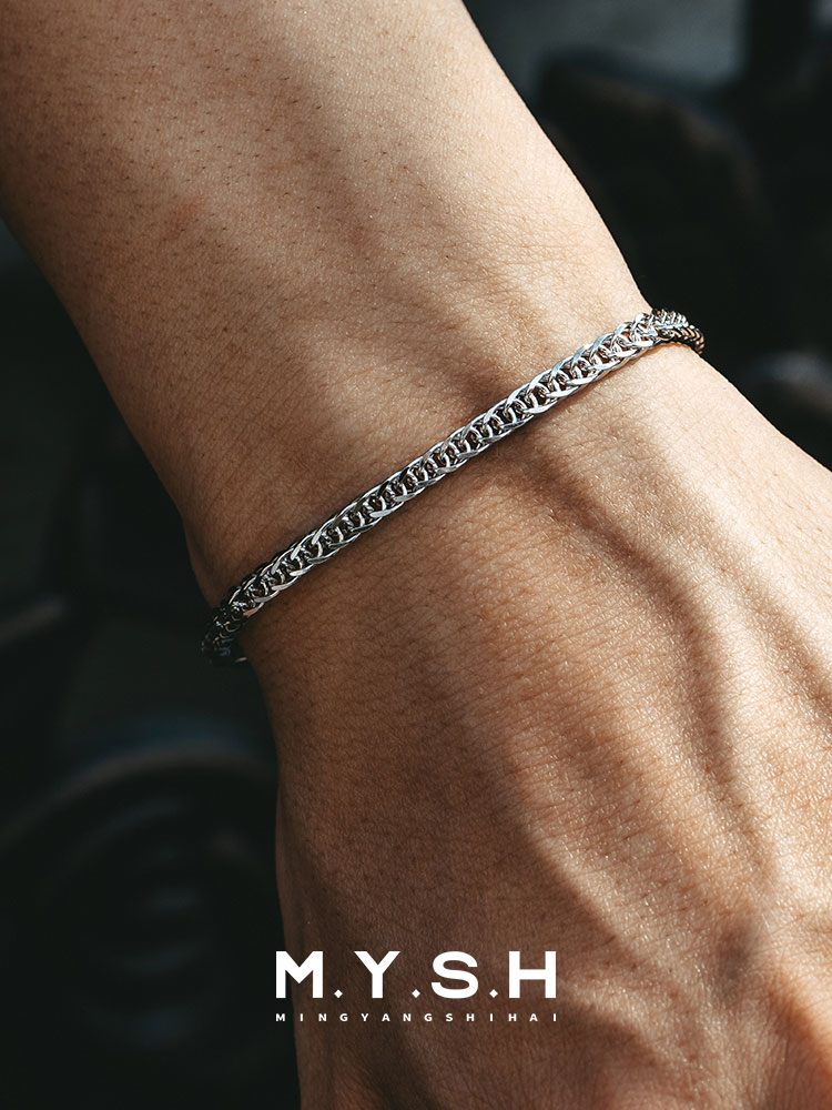 S925 Silver Octagonal Dragon Bone Bracelet