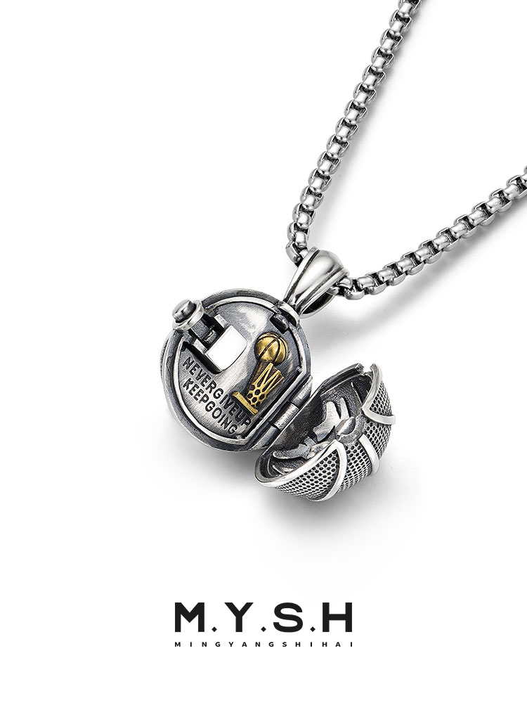 S925 Silver Kobe 24 Championship Trophy Locket Basketball Pendant Necklace