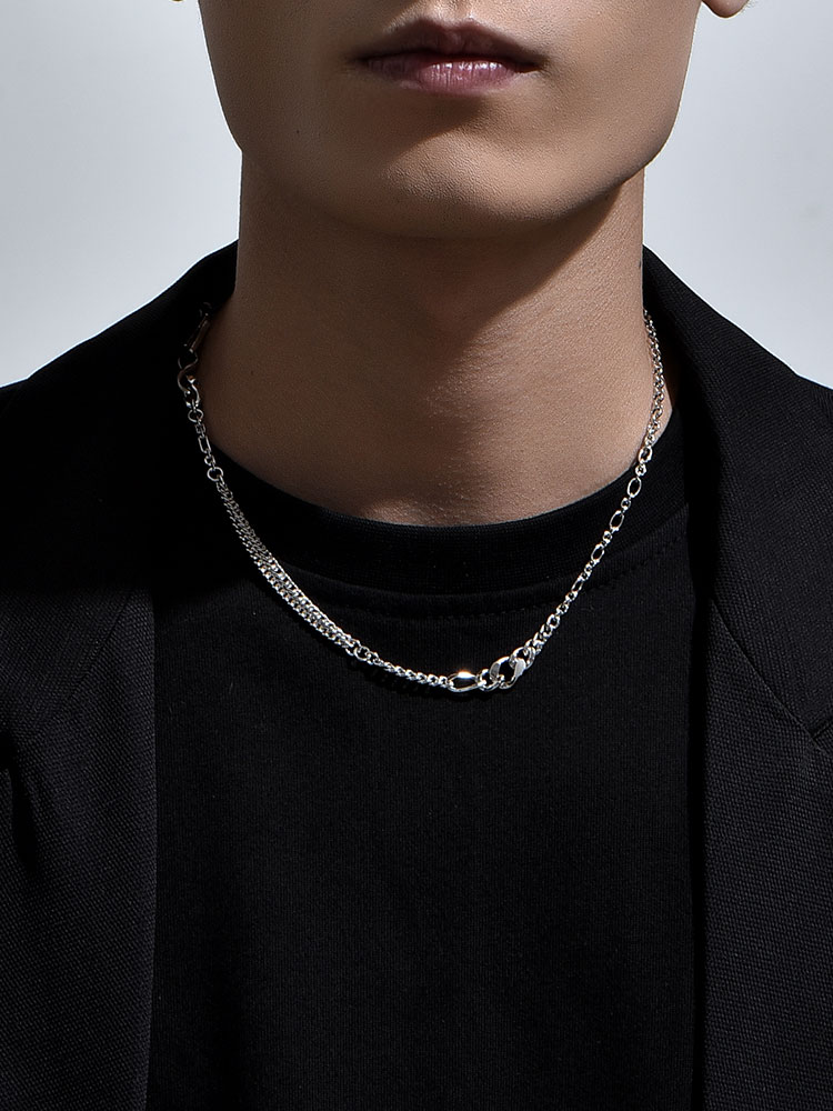 S925 Silver Multi-Link Layered Collar Chain Necklace