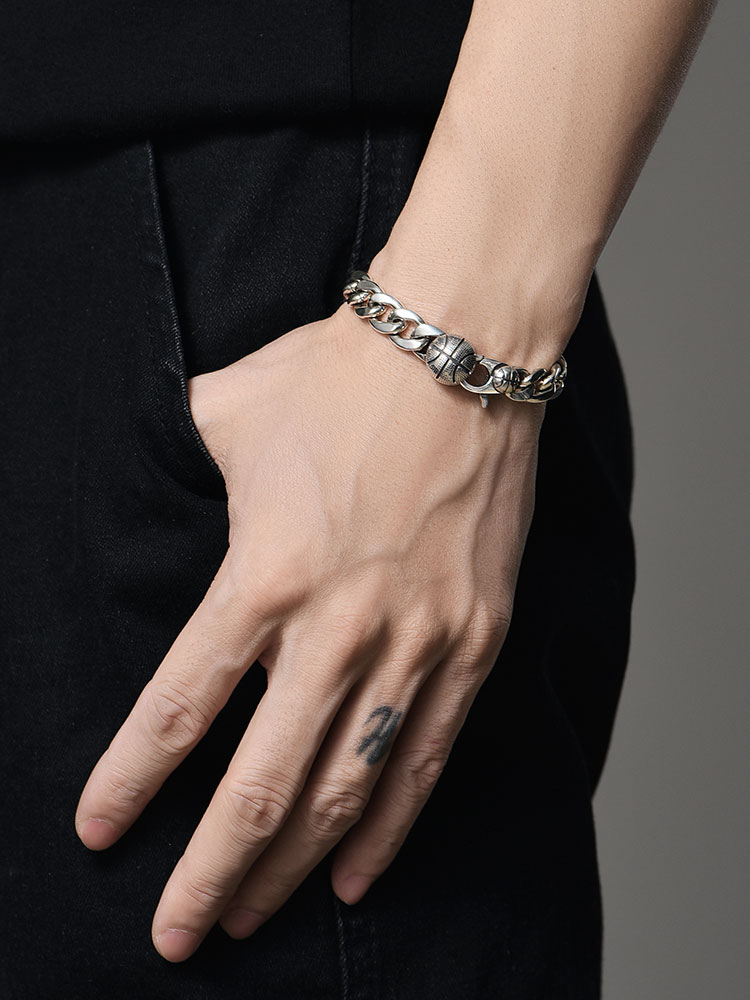 S925 Silver Basketball Cuban Link Bracelet