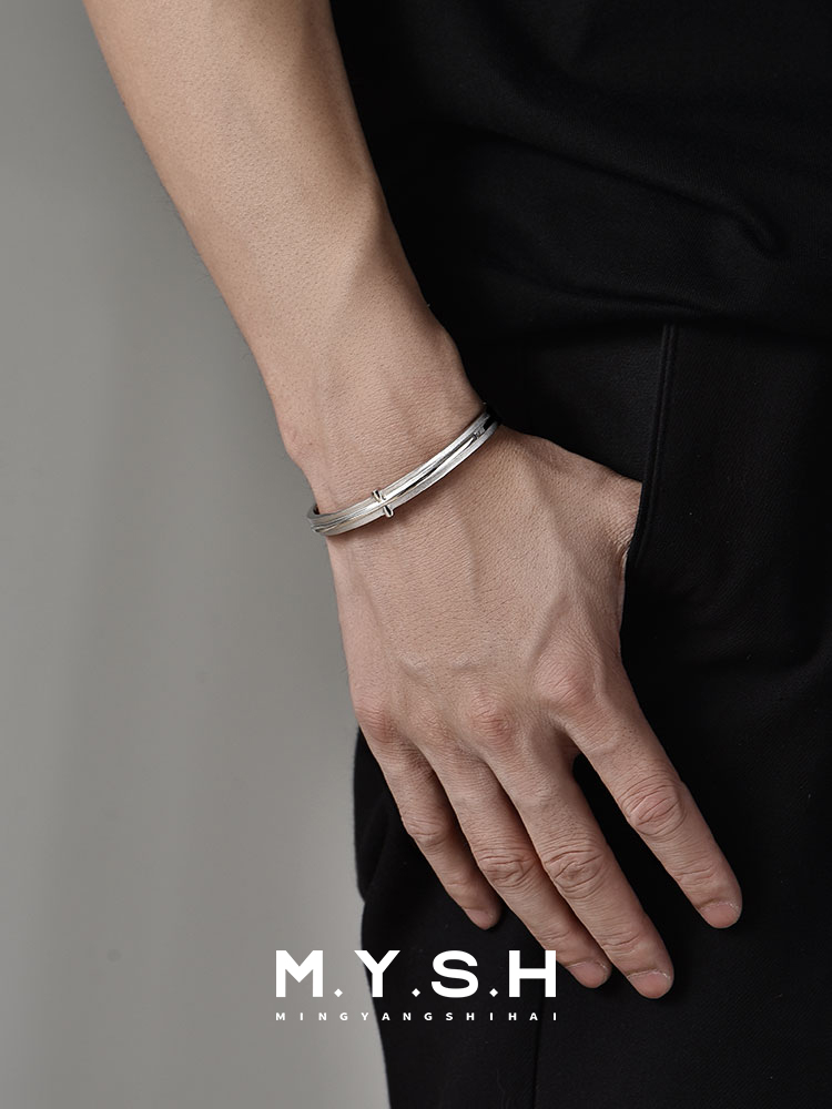 S925 Silver Matte Cross Cuff Bracelet for Men
