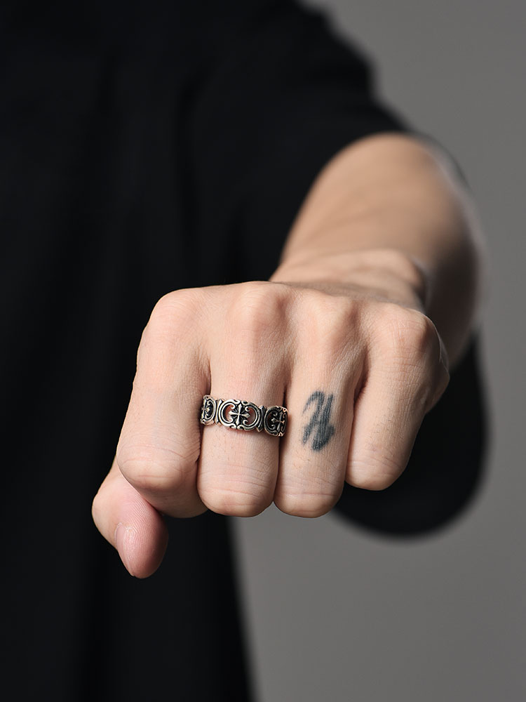S925 Silver Vintage Cross Motif Ring