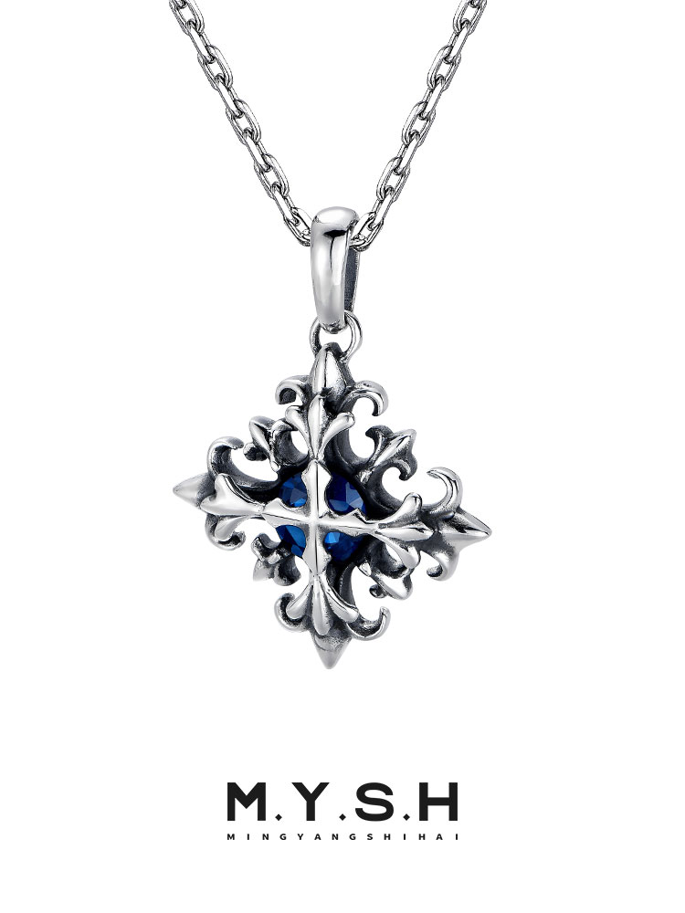 S925 Silver Cross Flower Gemstone Pendant Necklace