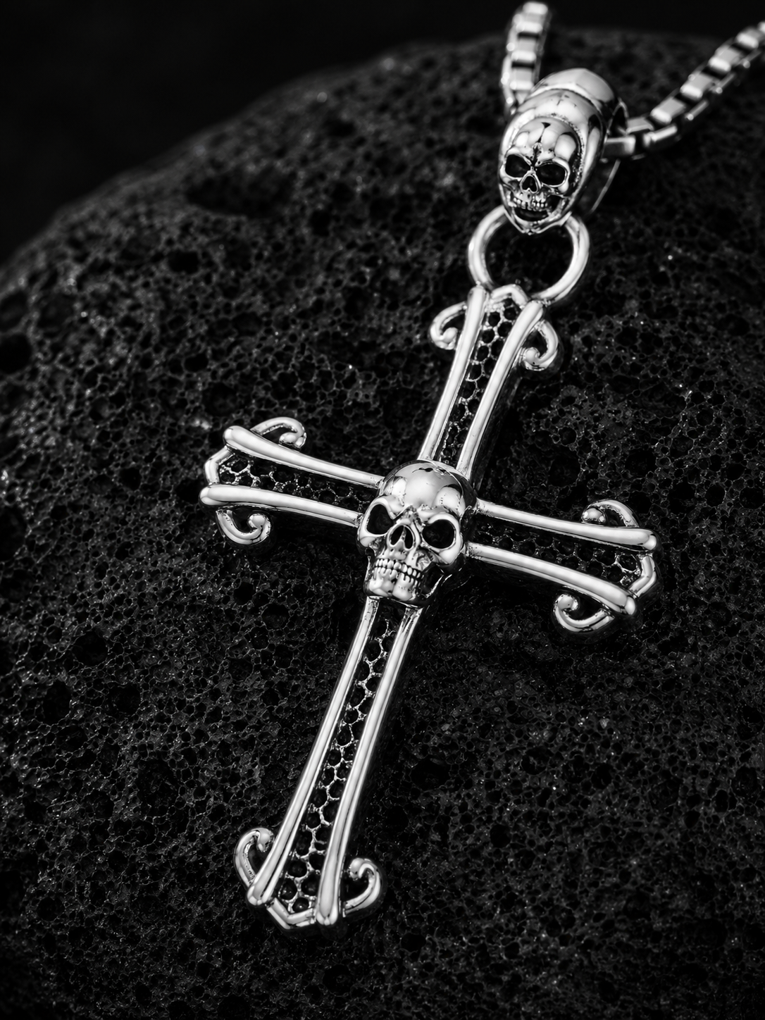 S925 Silver 3D Skull Cross Pendant Necklace