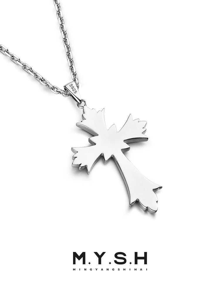 S925 Silver Gothic Cross Pendant Necklace-MYSH