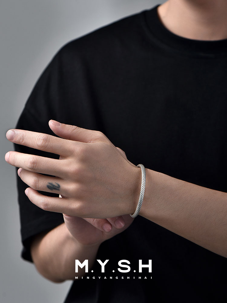 999 Sterling Silver Dragon Scale Cuff Bracelet for Men