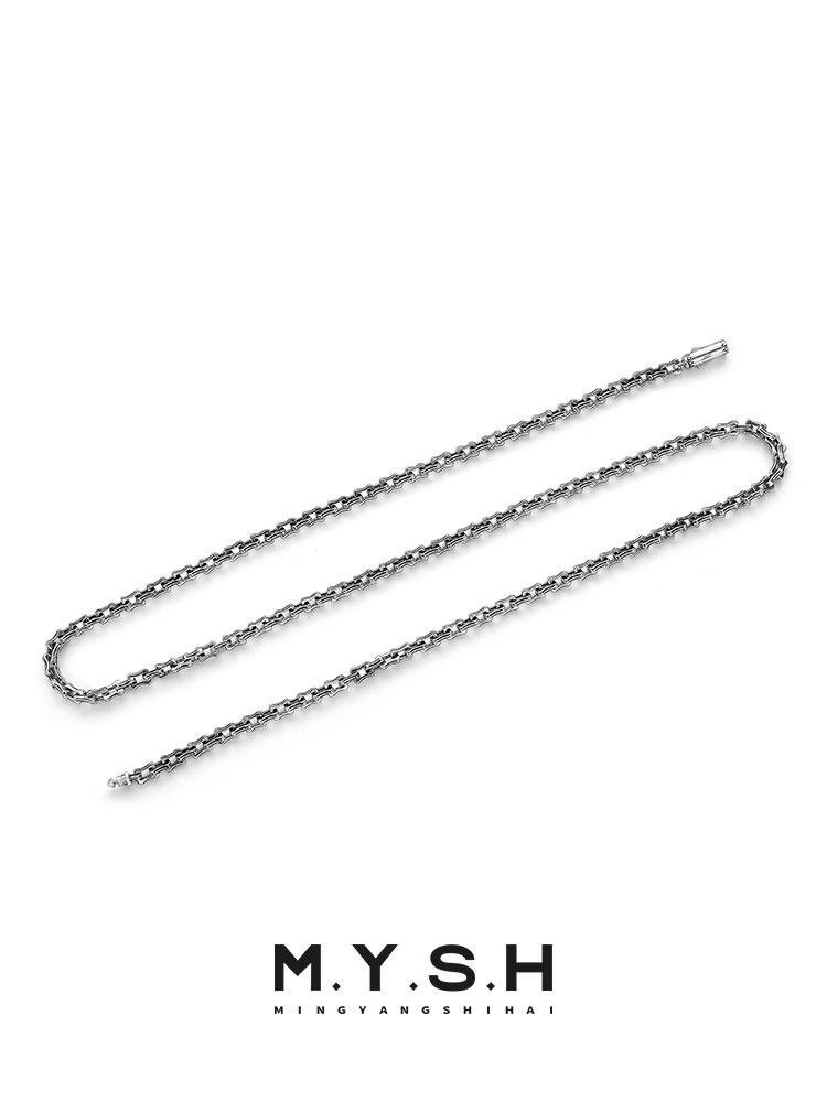 S925 Silver Oxidized Heavy Bone Link Chain Necklace