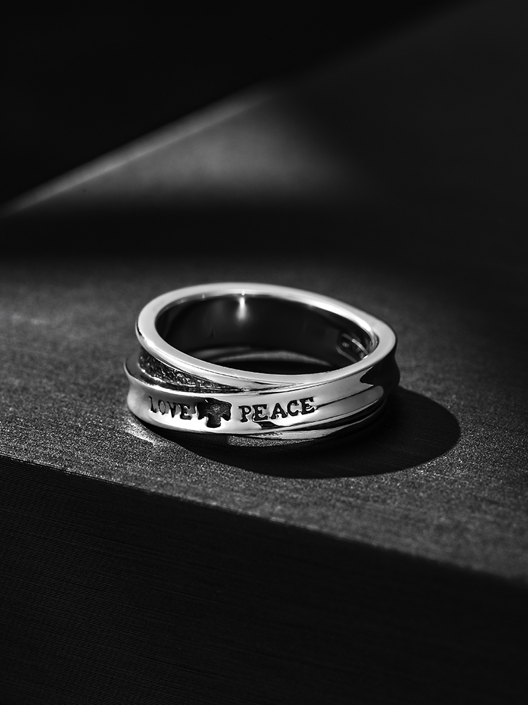S925 Silver Love & Peace Dual Band Ring