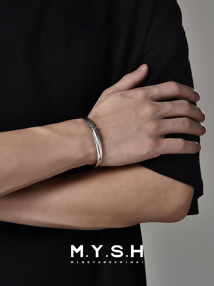 S925 Silver Matte Cross Cuff Bracelet for Men