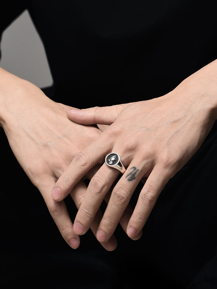 S925 Silver Praying Hands Signet Ring for Men