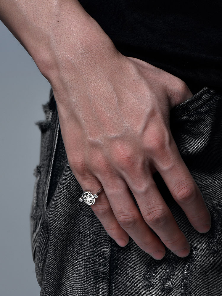S925 Silver Reversible Cat & Tiger Ring
