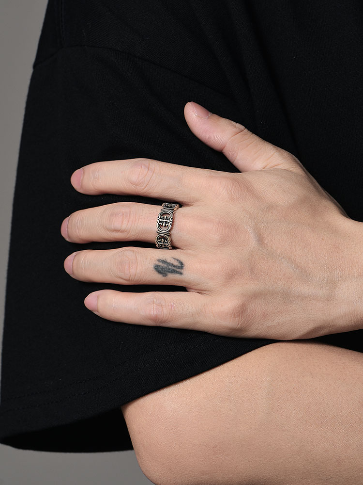S925 Silver Vintage Cross Motif Ring