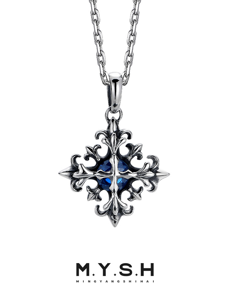 S925 Silver Cross Flower Gemstone Pendant Necklace