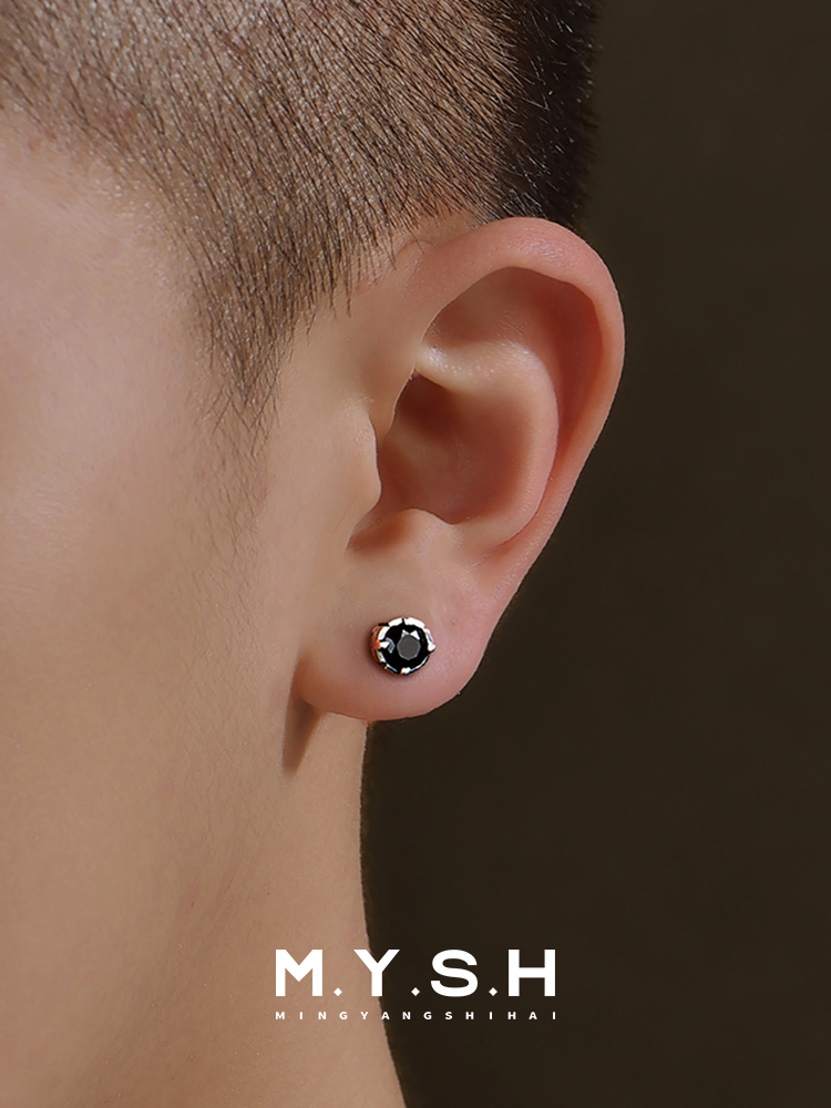 S925 Silver Black Onyx Prong-Set Stud Earrings