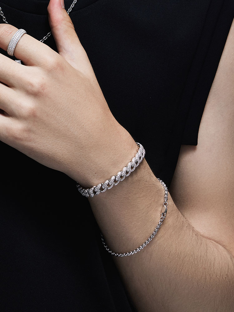 S925 Silver Pavé Diamond Cuban Link Bracelet