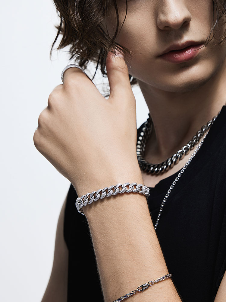 S925 Silver Pavé Diamond Cuban Link Bracelet