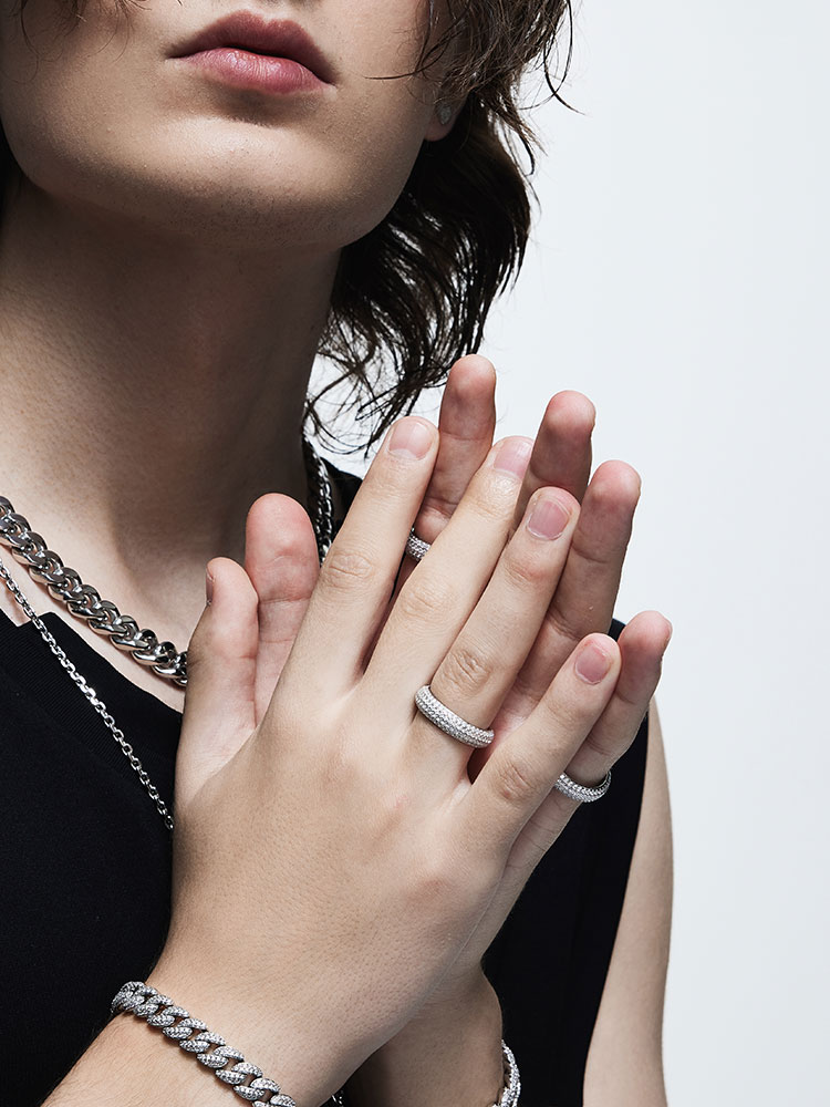 Sterling Silver Full Pave Diamond Wide Band Ring