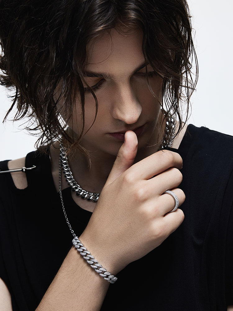 Sterling Silver Full Pave Diamond Wide Band Ring