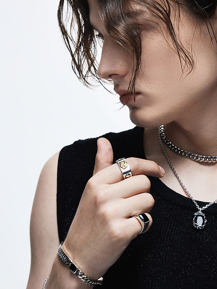 Sterling Silver Black Onyx Cuban-Style Wide Ring