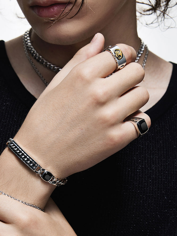 Sterling Silver Black Onyx Cuban-Style Wide Ring