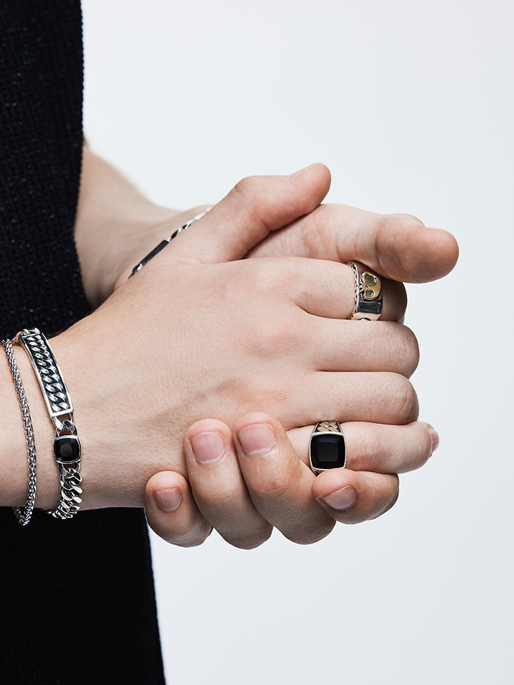 Sterling Silver Black Onyx Cuban-Style Wide Ring