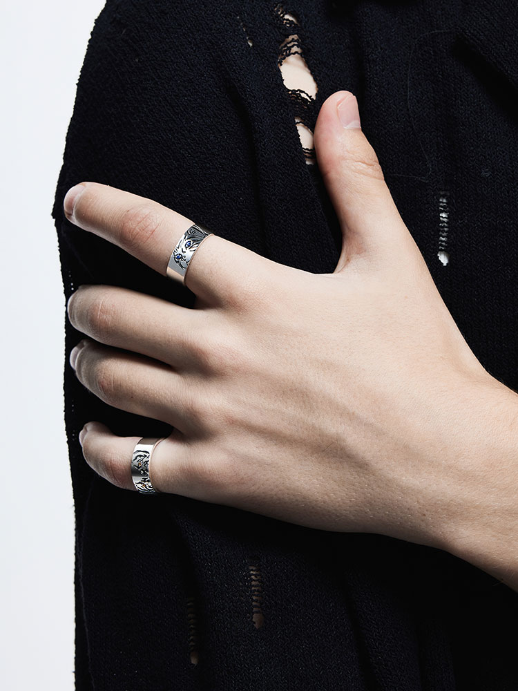 Sterling Silver Blue-Eyed Cat Open Ring