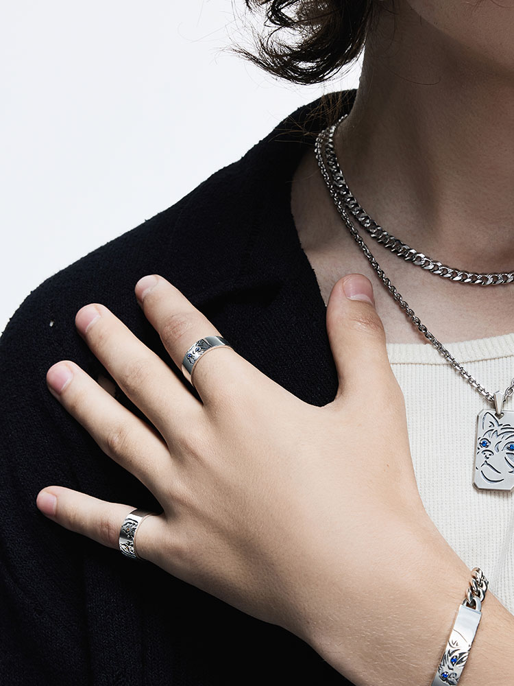 Sterling Silver Blue-Eyed Cat Open Ring