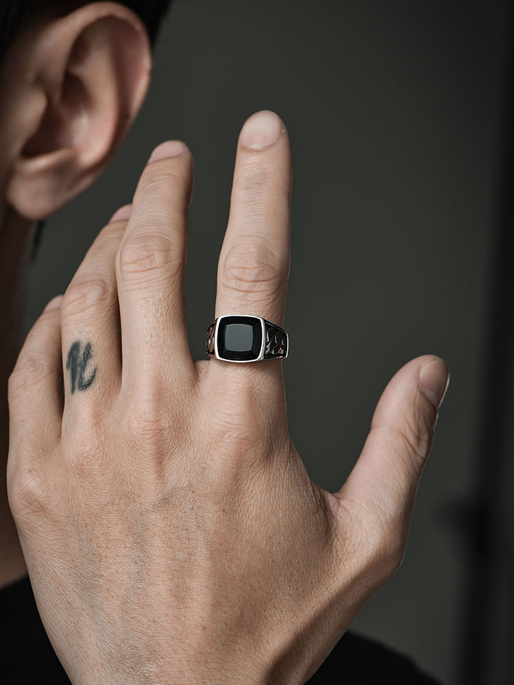 Sterling Silver Black Onyx Cuban-Style Wide Ring