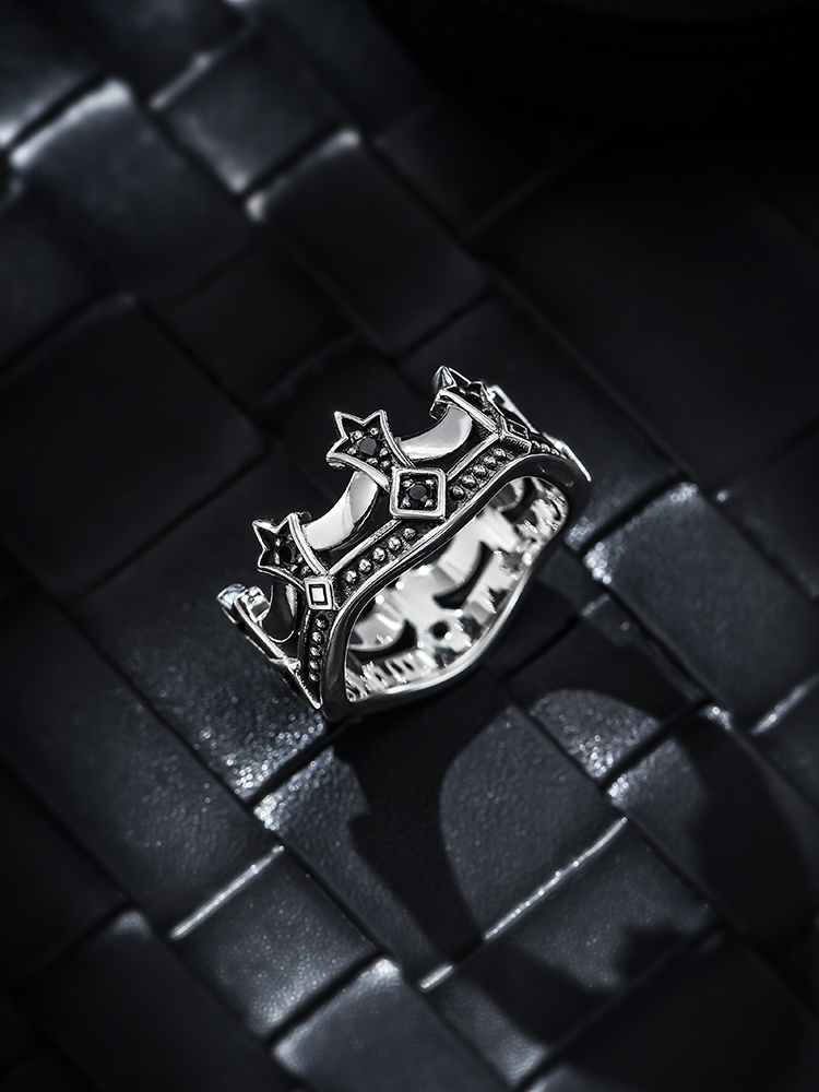 S925 Silver 3D Crown Ring for Men