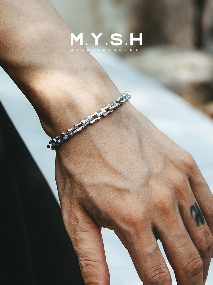 Rugged Bone Link 925 Silver Bracelet-Matte White