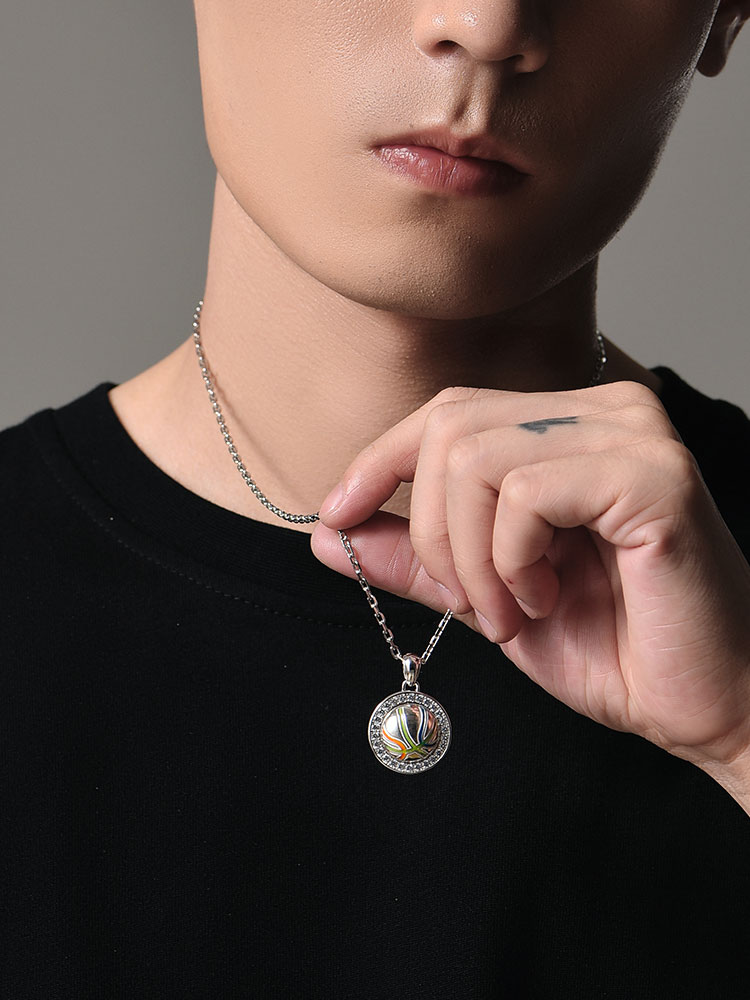 S925 Silver Glow-in-the-Dark Kobe 24 Basketball Spinning Diamond Pendant Necklace