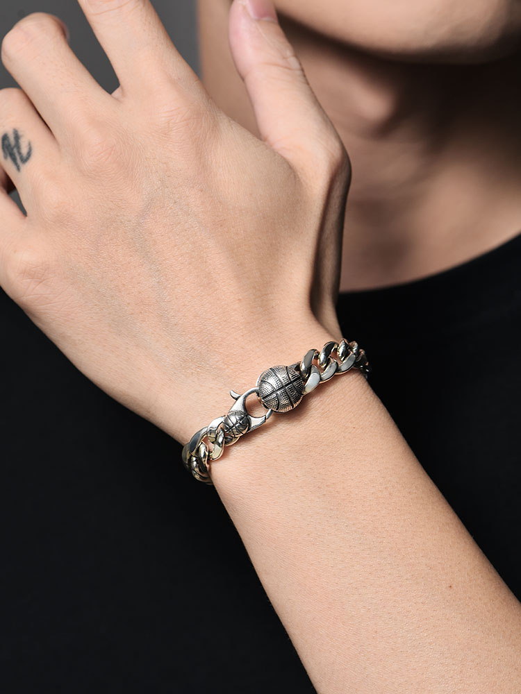 S925 Silver Basketball Cuban Link Bracelet