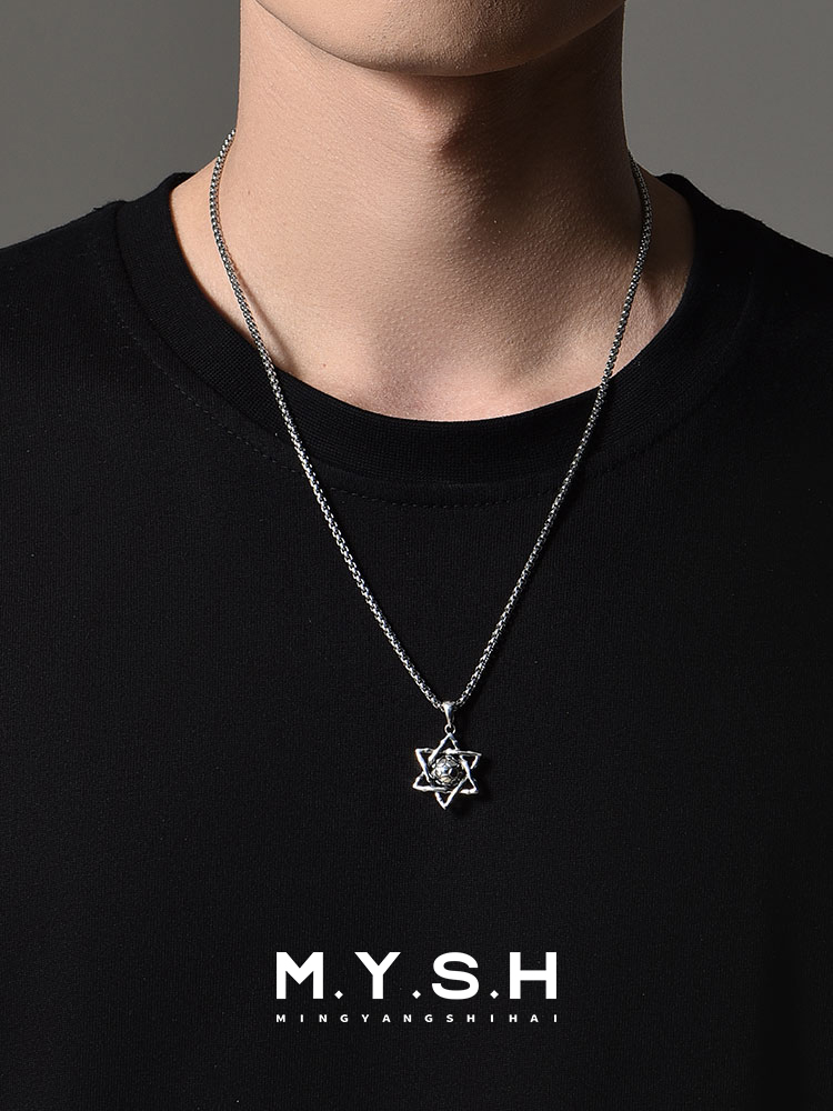 S925 Silver Star of David Soccer Ball Pendant Necklace