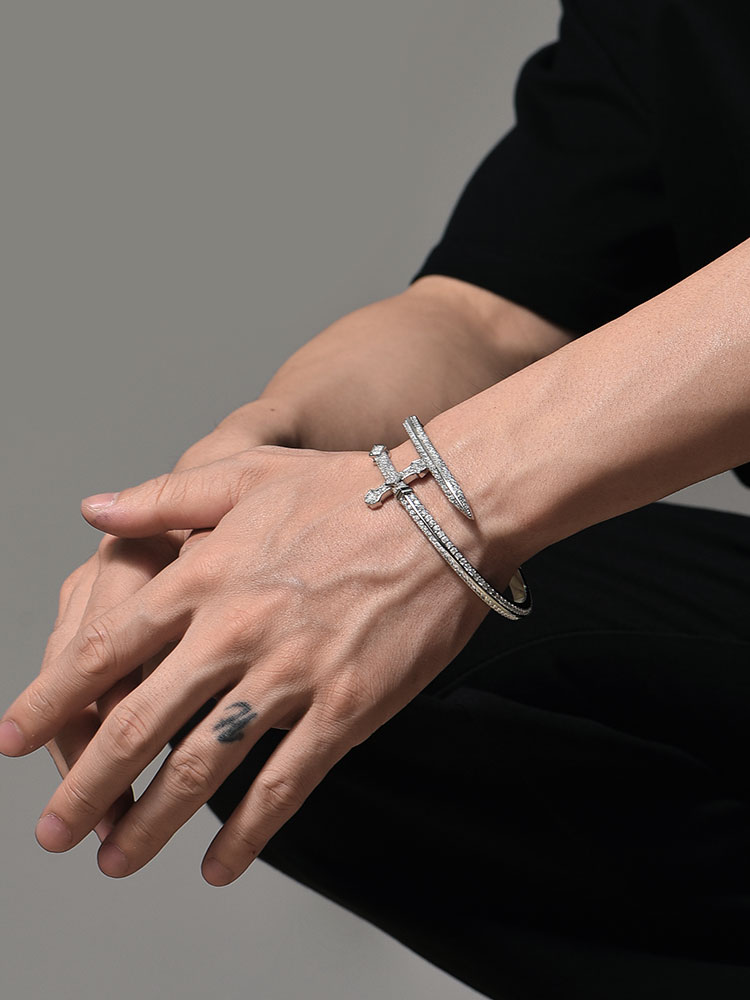 Pavé Cross Sword Bracelet for Men