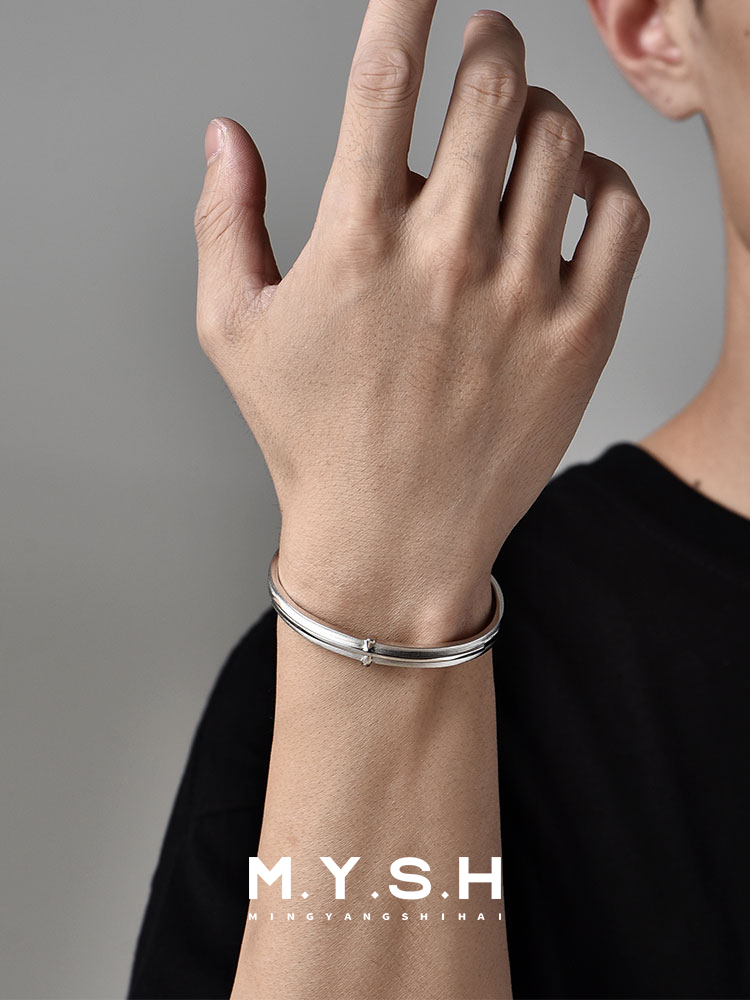 S925 Silver Matte Cross Cuff Bracelet for Men