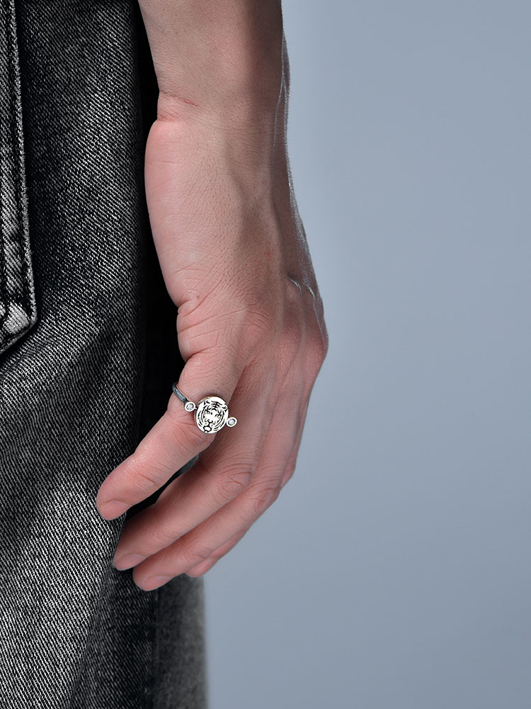 S925 Silver Reversible Cat & Tiger Ring