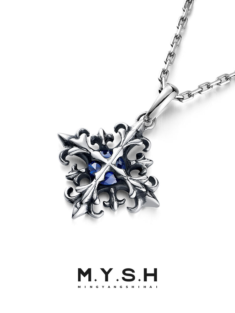 S925 Silver Cross Flower Gemstone Pendant Necklace