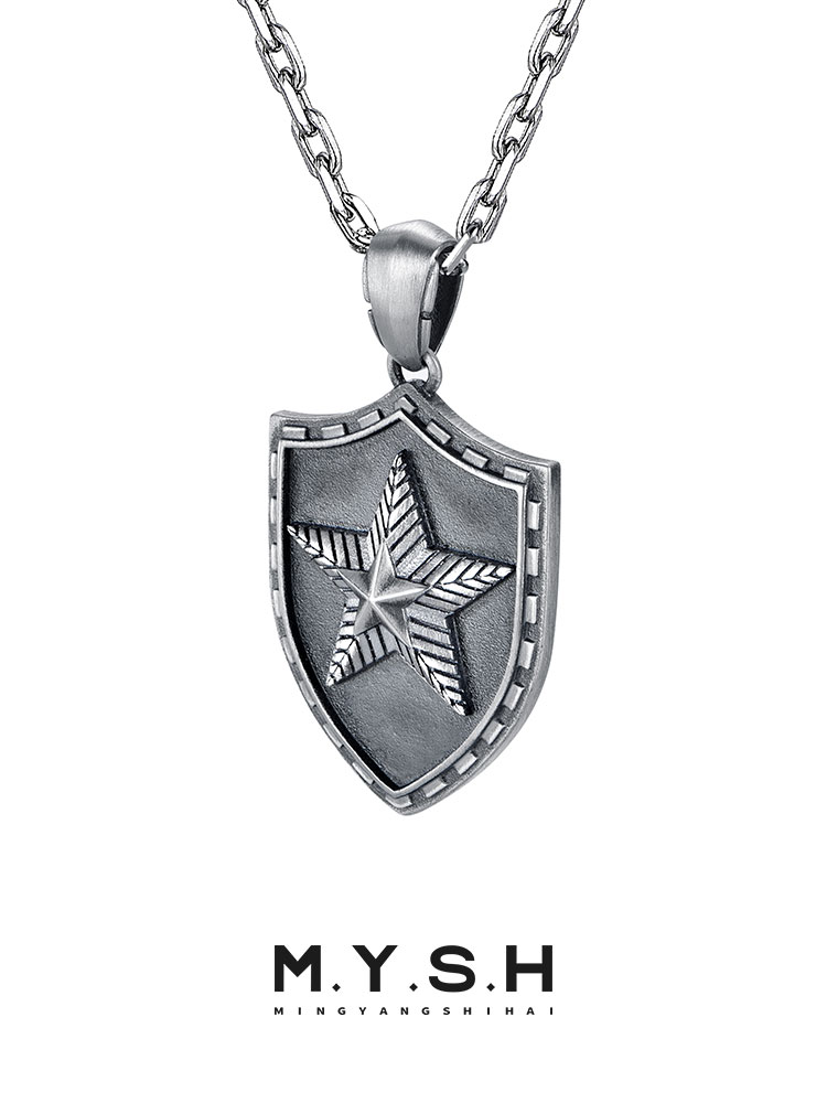 S925 Silver Shield Star Pendant Necklace