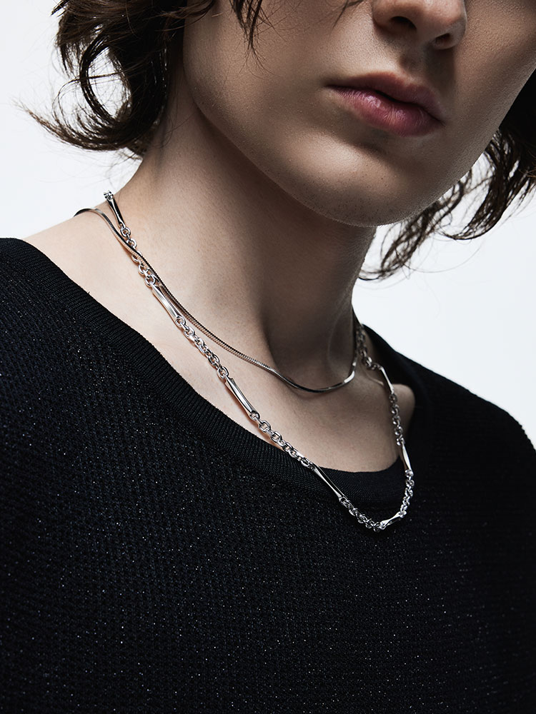 S925 Silver 3D Irregular Diamond Bar Link Necklace