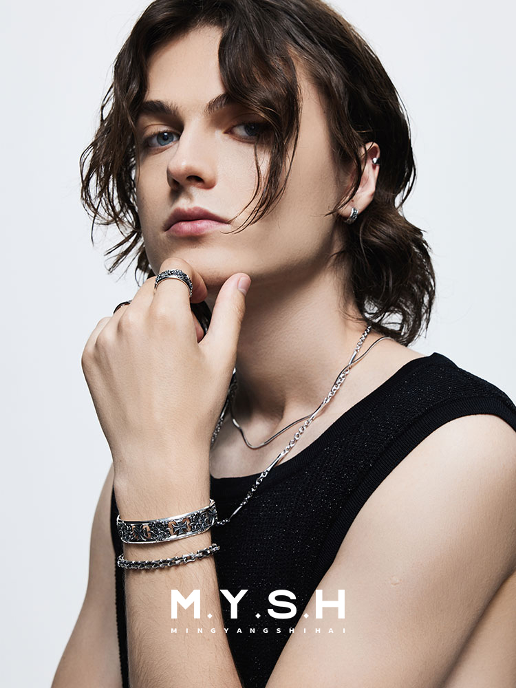 S925 Silver Gothic Cross Cuff Bracelet for Men