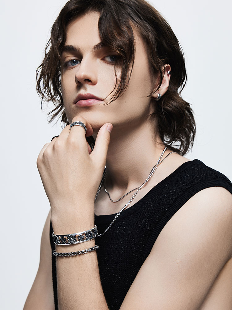 Bone-Link Curb Chain Bracelet-Retro Black