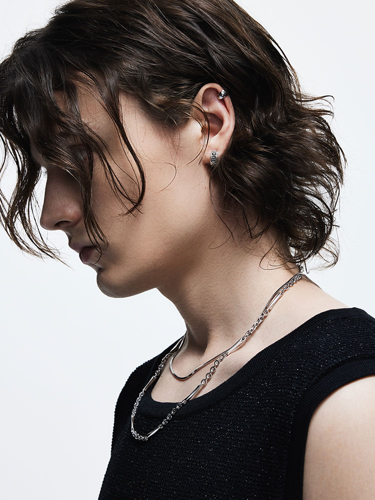 S925 Silver 3D Irregular Diamond Bar Link Necklace