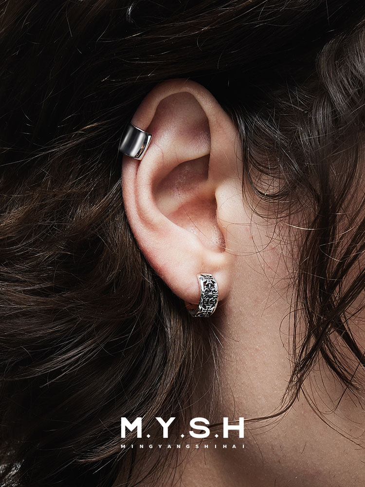 S925 Silver Cross & Fleur-de-Lis Clip-On Earrings