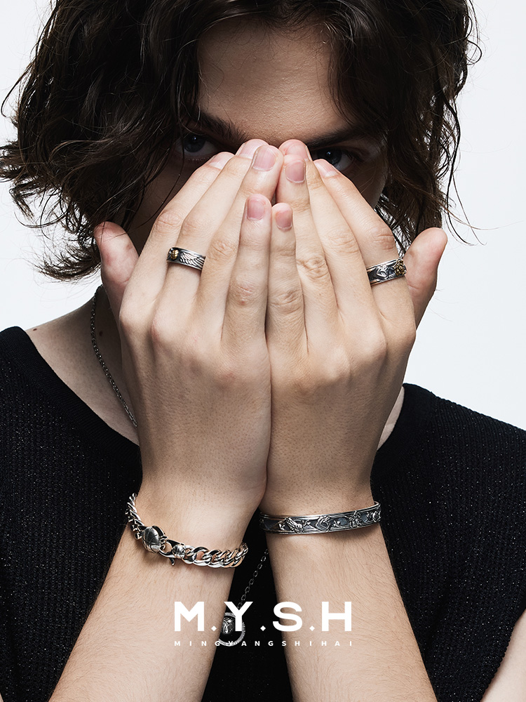 S925 Silver Vintage Engraved Open Cuff Bracelet